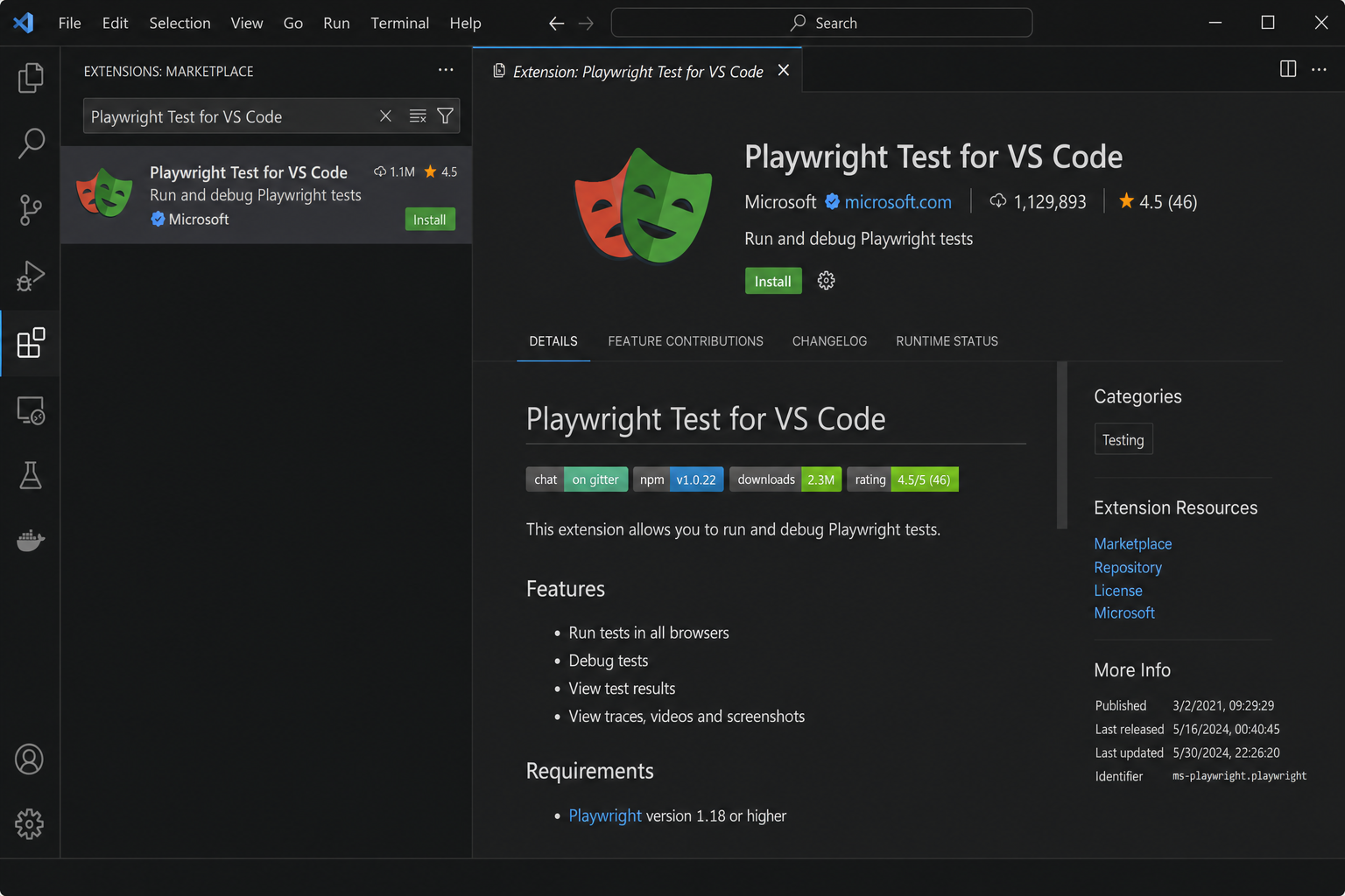 Install Playwright Test for VS Code from the Extensions marketplace
